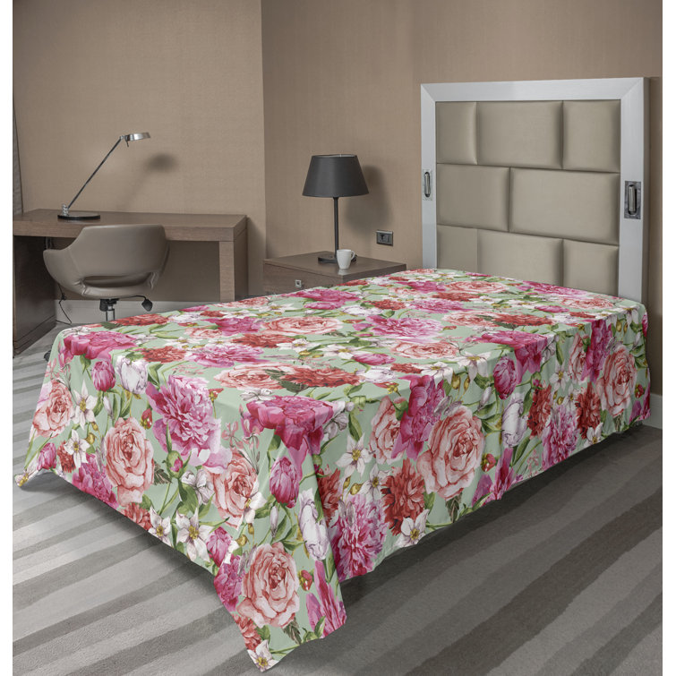 Ambesonne, drap plat floral pivoines, art botanique printanier