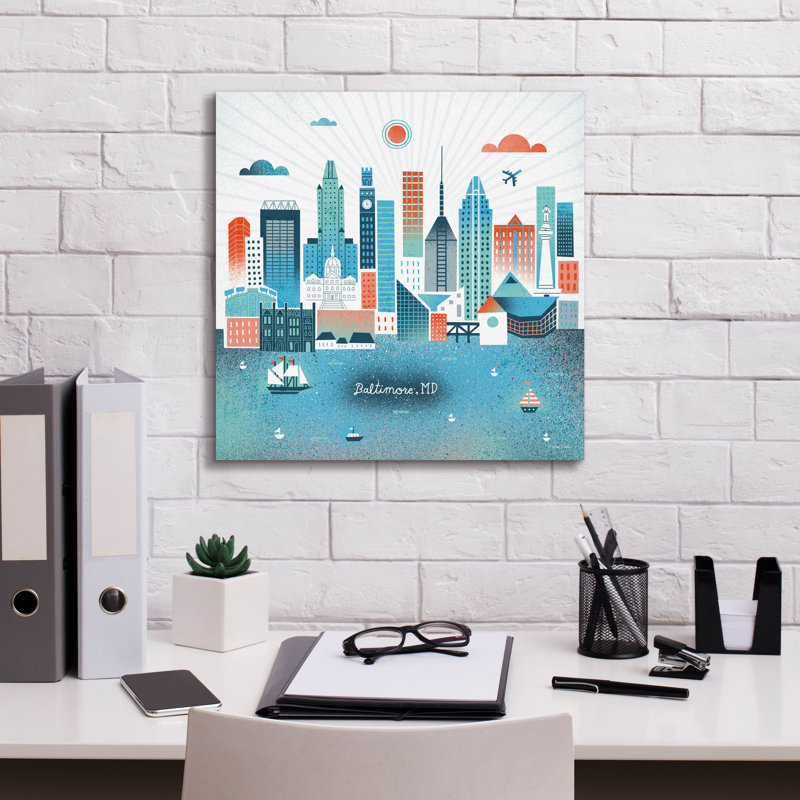 «Baltimore Skyline» par Michael Mullan, art mural sur toile 18 po x 18 po