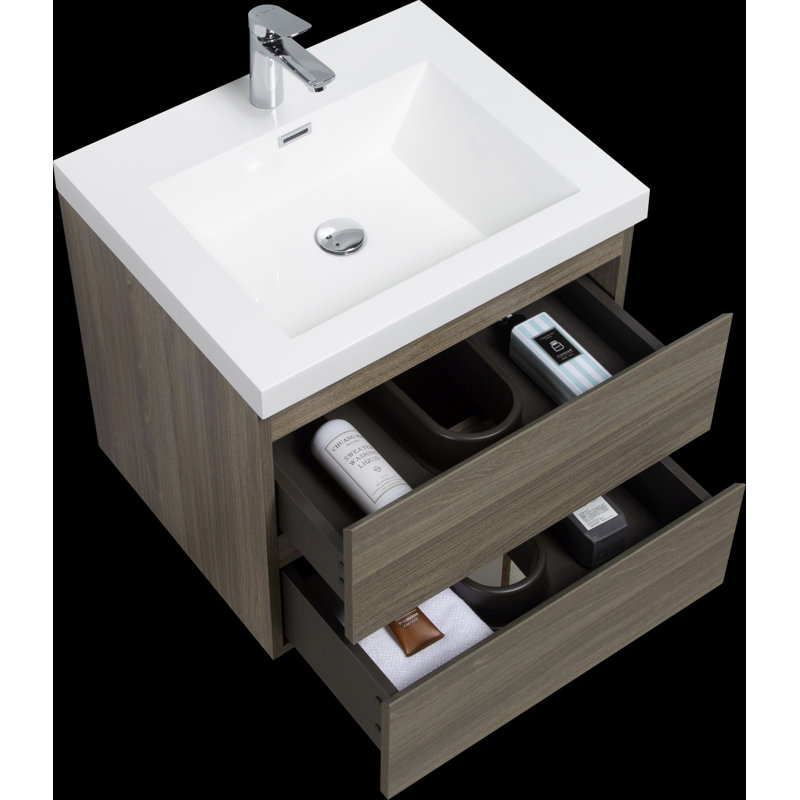 Meuble-lavabo mural avec lavabo, armoire de rangement de salle de bain avec tiroirs à fermeture en douceur