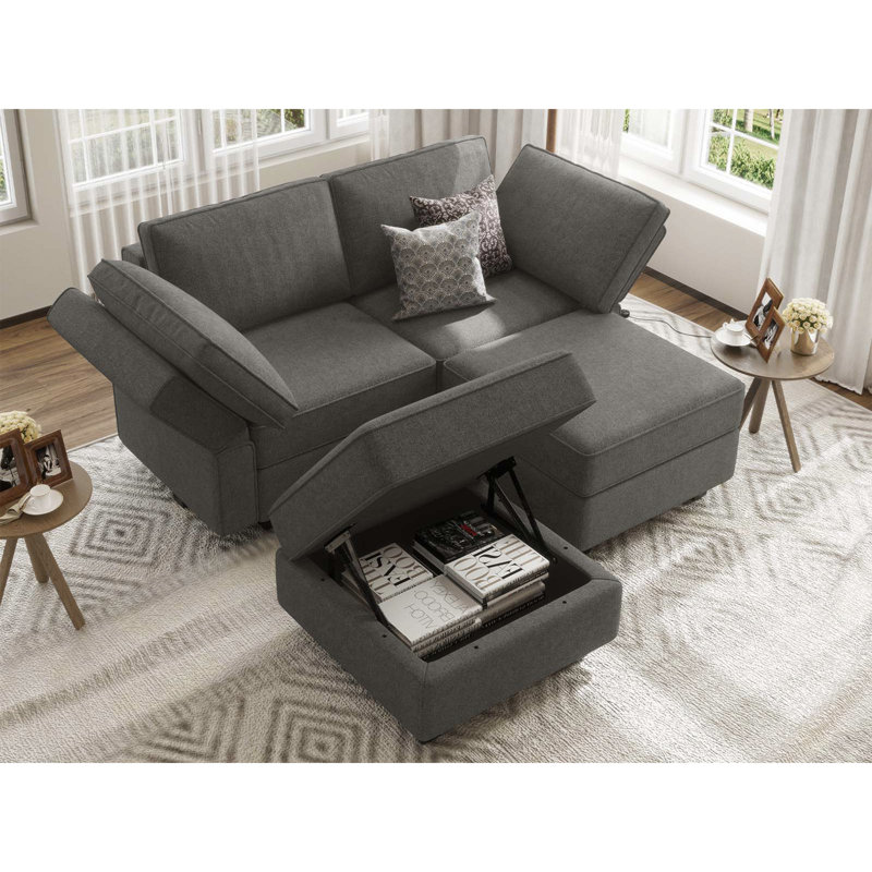 Neemi Modular Sleeper Couch Sectional Bed Sofa Convertible Set, Gray Polyester Blend