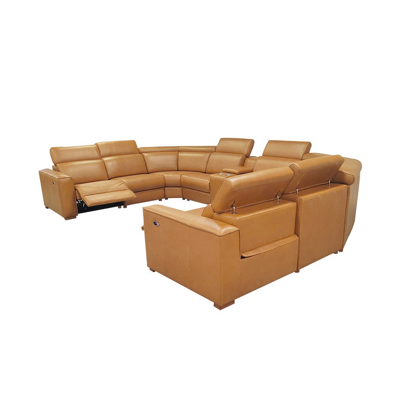 Bechper Top-Grain Leather Reclining Modular Sectional, Ginger Top Grain Leather