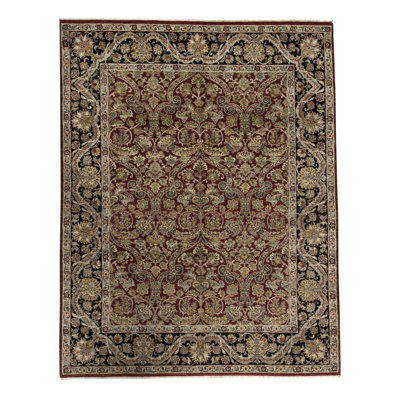Tapis rouge et noir noué à la main de haute qualité