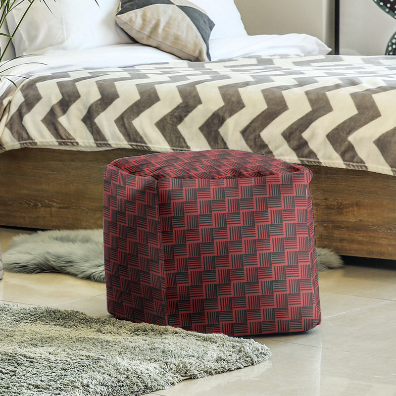Repose-pieds cubique à rayures classic basketweave, Noir / rouge