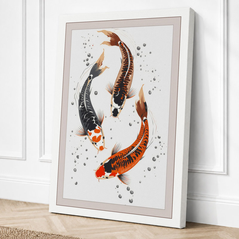Koi in Motion Minimalist 1 Piece Wrapped Canvas Wall Art, 30x20 - 76.2 x 50.8 cm, Ochre Border
