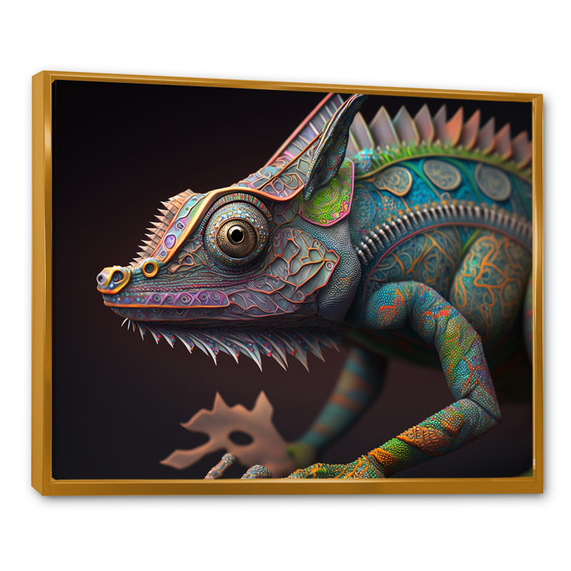 «Drita Gros plan sur Caméléon coloré IV», reproduction sur toile, H 34 po x l 44 po x P 1,5 po, Toile avec cadre flottant or