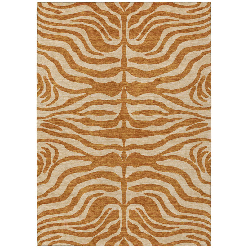 Solstice Orange Washable Indoor-Outdoor Rug - , 2'6" x 3'10"