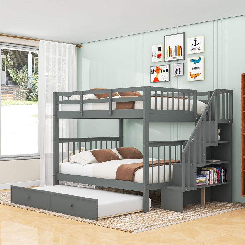 Eliga Full Over Full Standard Bunk Bed with Trundle, Gray