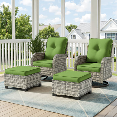 Ensemble de chaises berçantes pivotantes d'extérieur 4 pièces avec coussins et repose-pieds