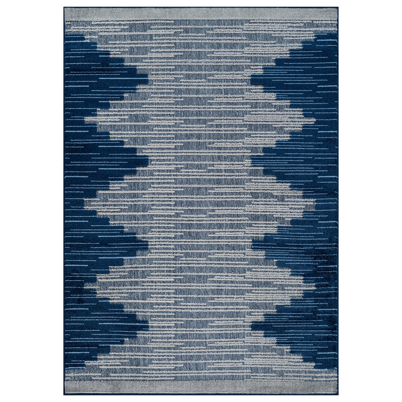 Geometric Navy/Blue Indoor/Outdoor High-Low Area Rug, Rectangle 7'10" x 10'