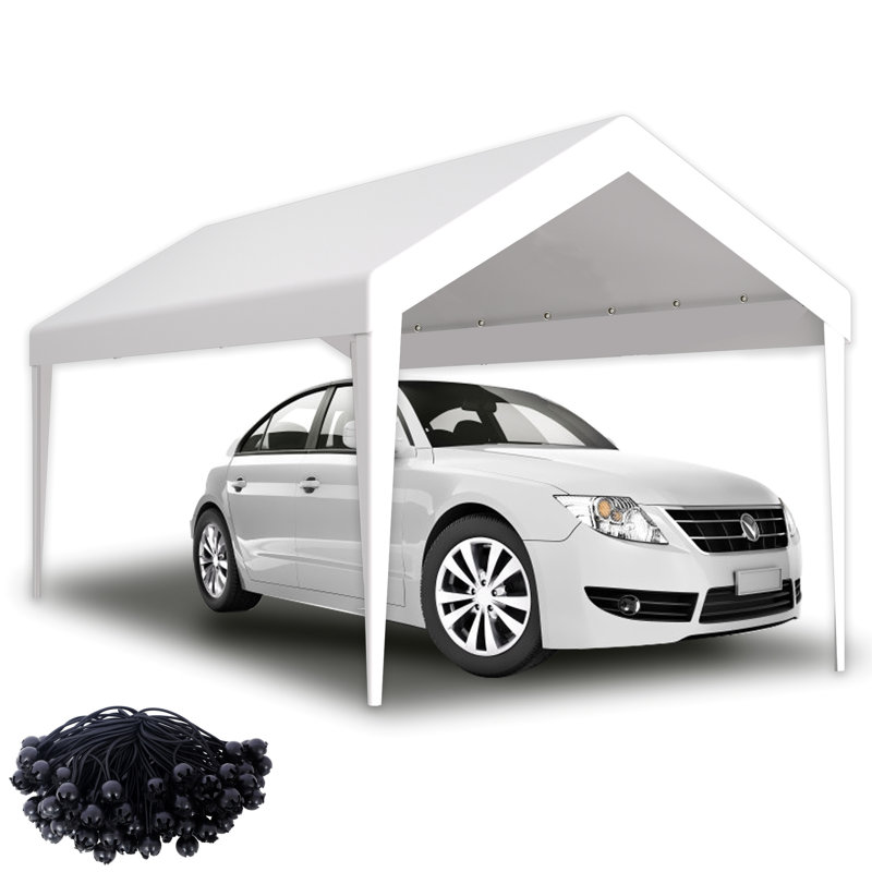 Housse de remplacement pour abri d'auto 10 x 20 pi - imperméable et gardée. Matériau de qualité. 72 cordons élastiques. Bordure renforcée. Rangement simple et pratique. Blanc. Polyvalent pour le stationnement extérieur
