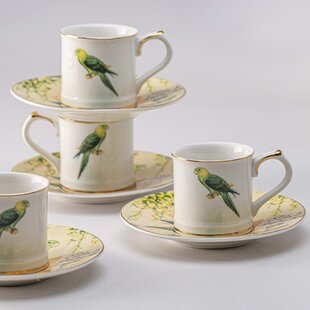 Elegant Durable and Colorful Porcelain Espresso Cup and Saucer Set - Gold, 2 oz. Set of 6, Size: 2.25 x 3 x 2.25