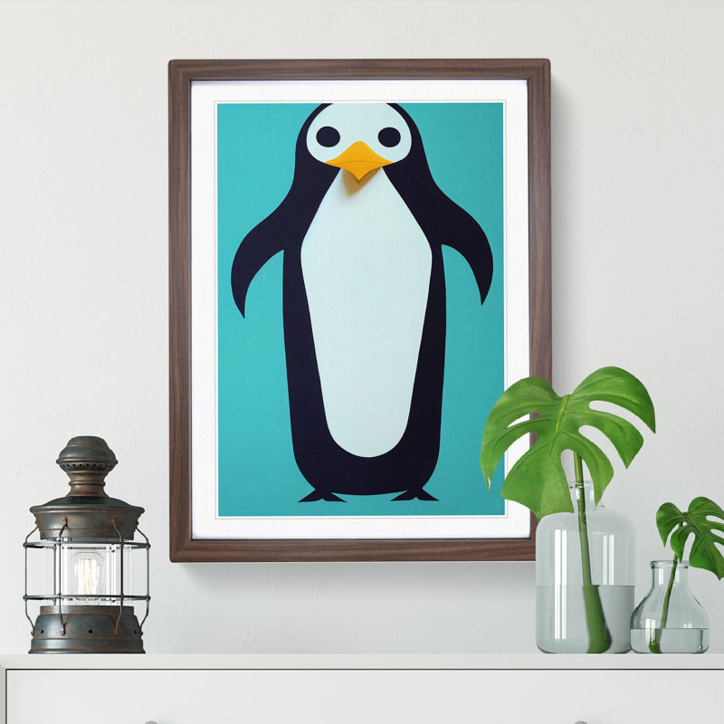 Vibrant Penguin Abstract - Framed Print, 34cm H x 25cm W x 2cm D, Walnut