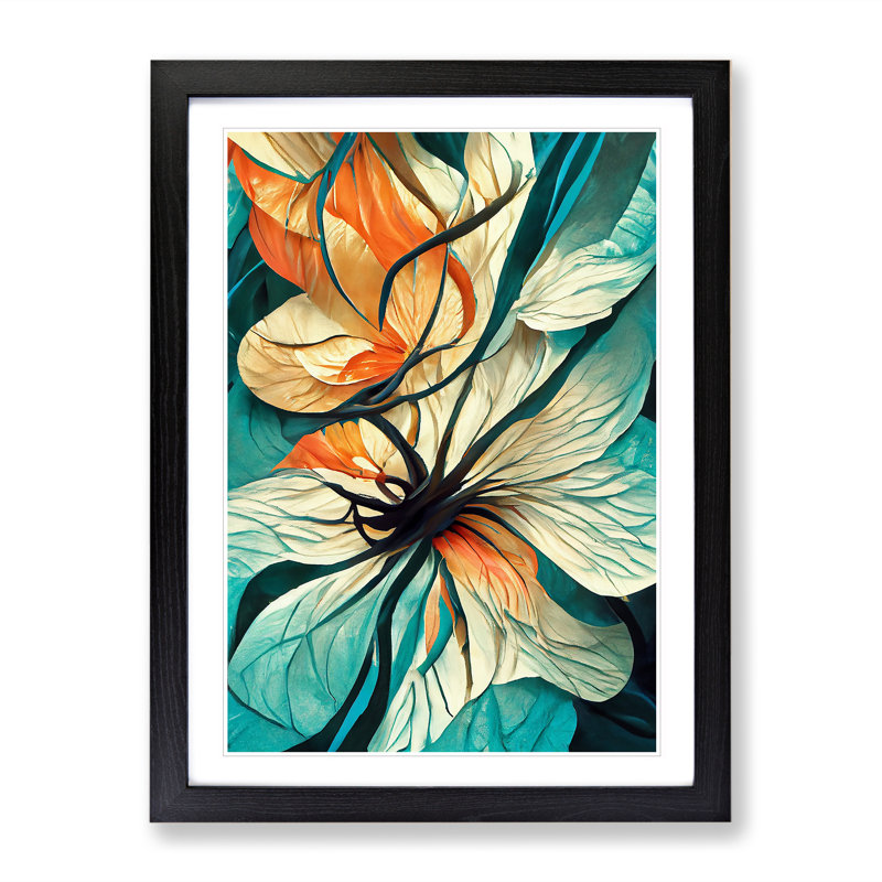 Beautiful Abstract Floral No.1 - Wall Art, 36cm H x 27cm W x 3cm D, Black Framed Paper, White