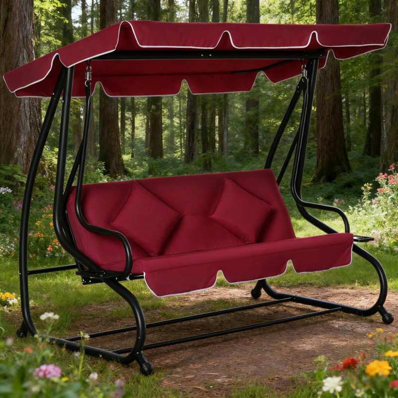 Balancelle 3 places avec balançoire et balançoire rouge avec auvent réglable, coussin et coussins amovibles, pour véranda, jardin, bord de piscine, cour arrière