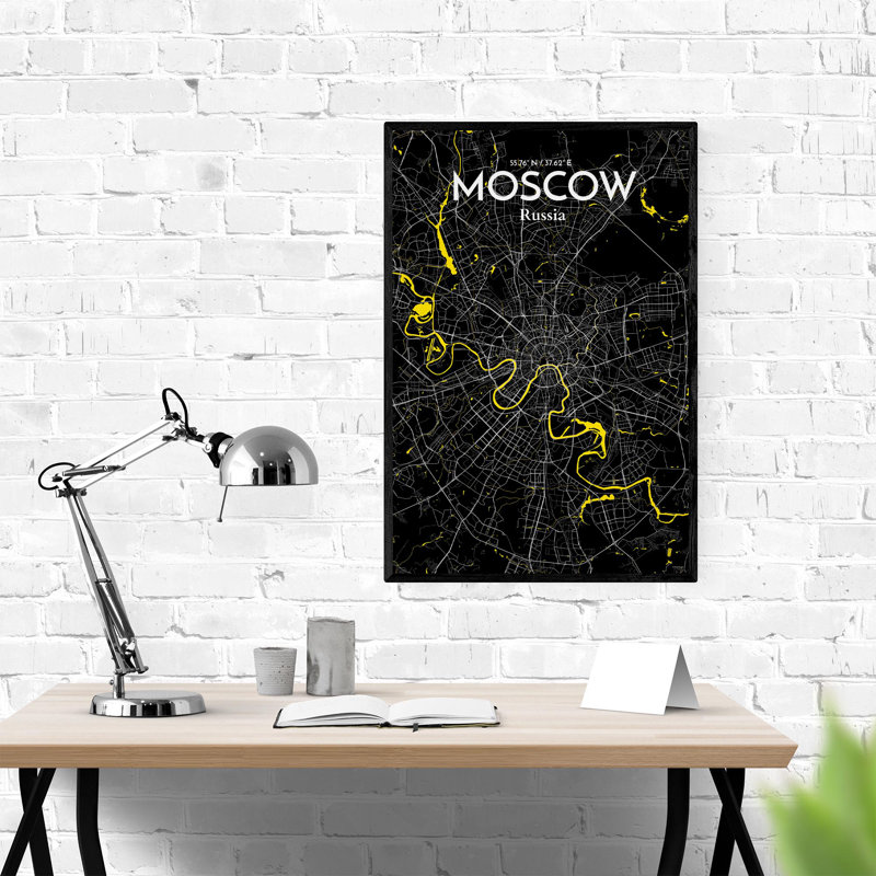 «Moscow City Map», impression, H 36 po x l 24 po, Noir / Jaune