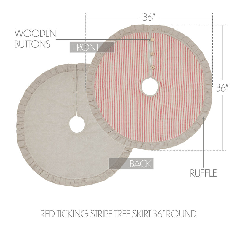 36" Red Ticking Stripe Farmhouse Tree Skirt with Ruffled Edge