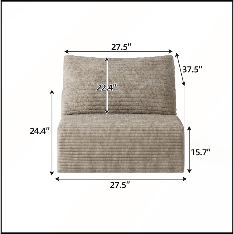 Canapé modulaire sans assemblage requis avec velours côtelé moelleux pour un confort et un style ultimes, L 37,4 po, Chameau