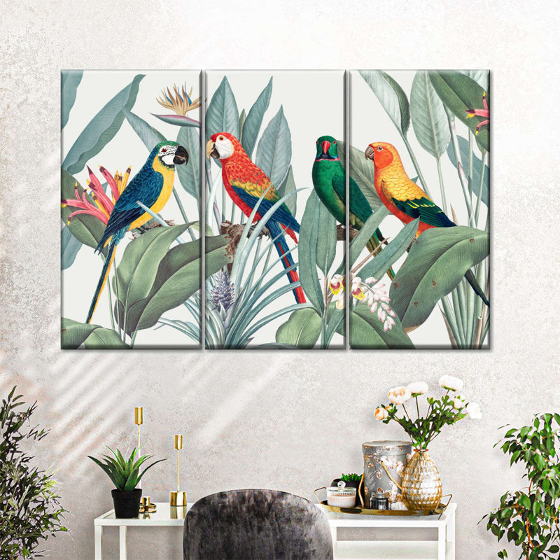 «Tropical Safari Parrots», reproduction d'art sur toile, H 24 po x l 38 po x P 1,25 po