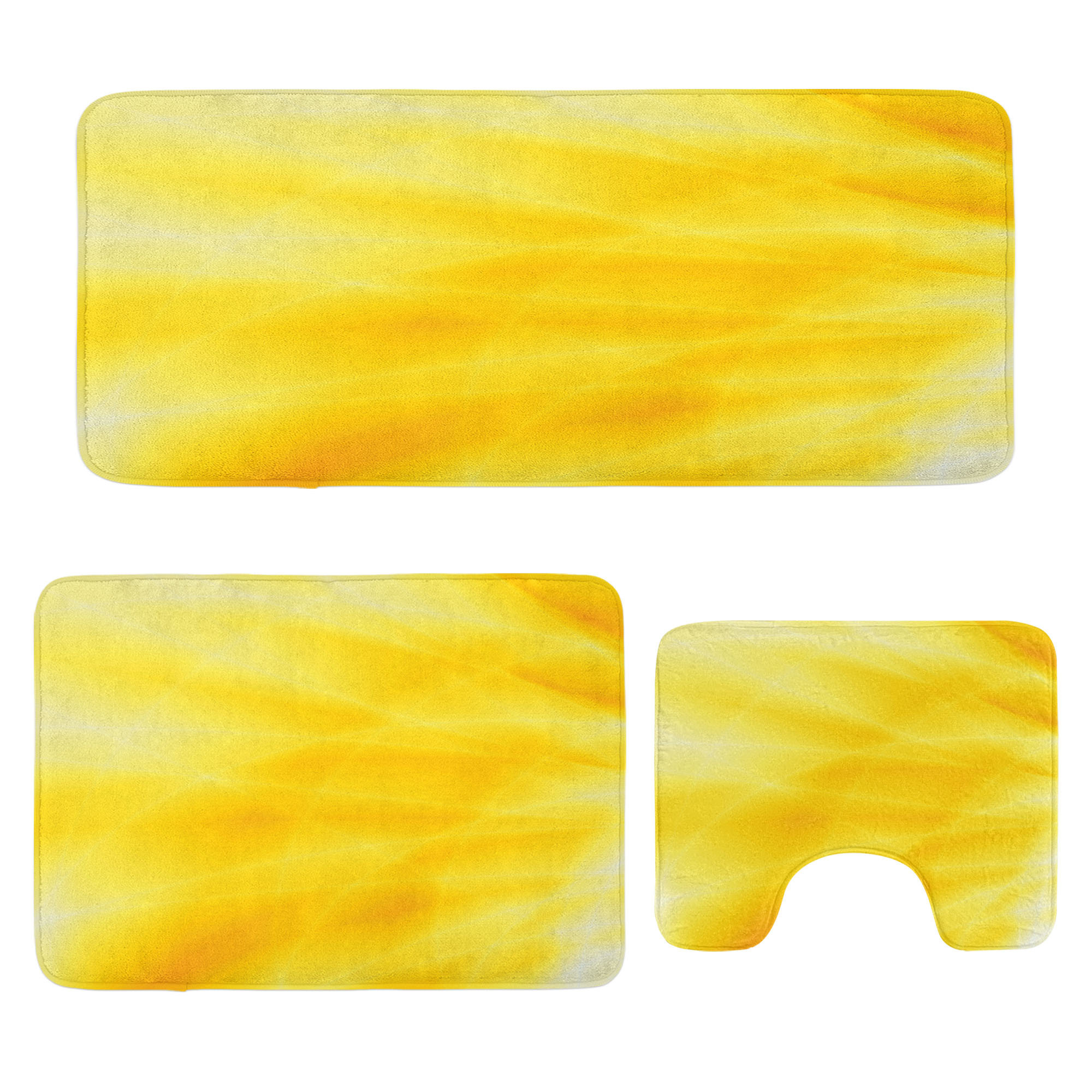 Latitude Run® Yellow Bathroom Rug Set 3 Pieces UShape & Rectangle Mats