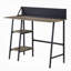 Bureau d'écriture rustique en chêne et noir à 2 tablettes avec base en forme de H