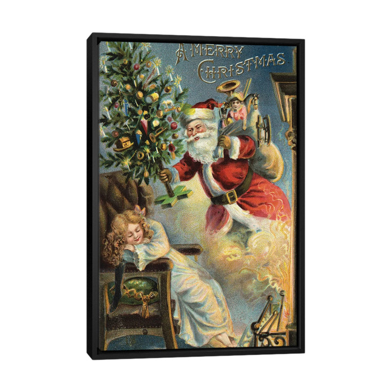 «Merry Christmas Santa», impression sur toile, H 26 po x l 18 po x P 1,5 po, Toile avec cadre noir, Pas de tapis