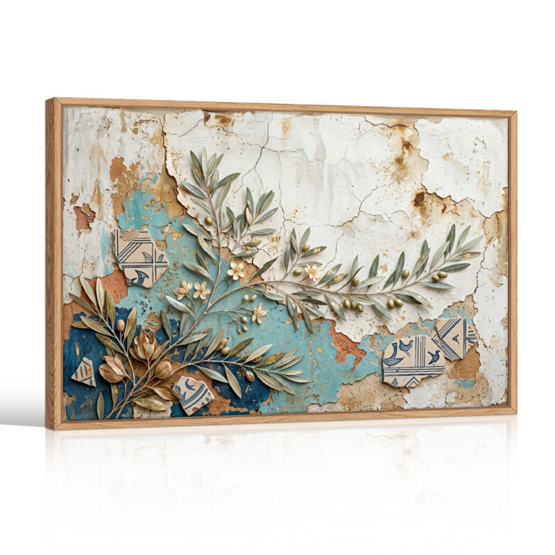 Ensemble de 1 tableau sur toile « Branche d'olivier », H 36 po x l 48 po, Natural