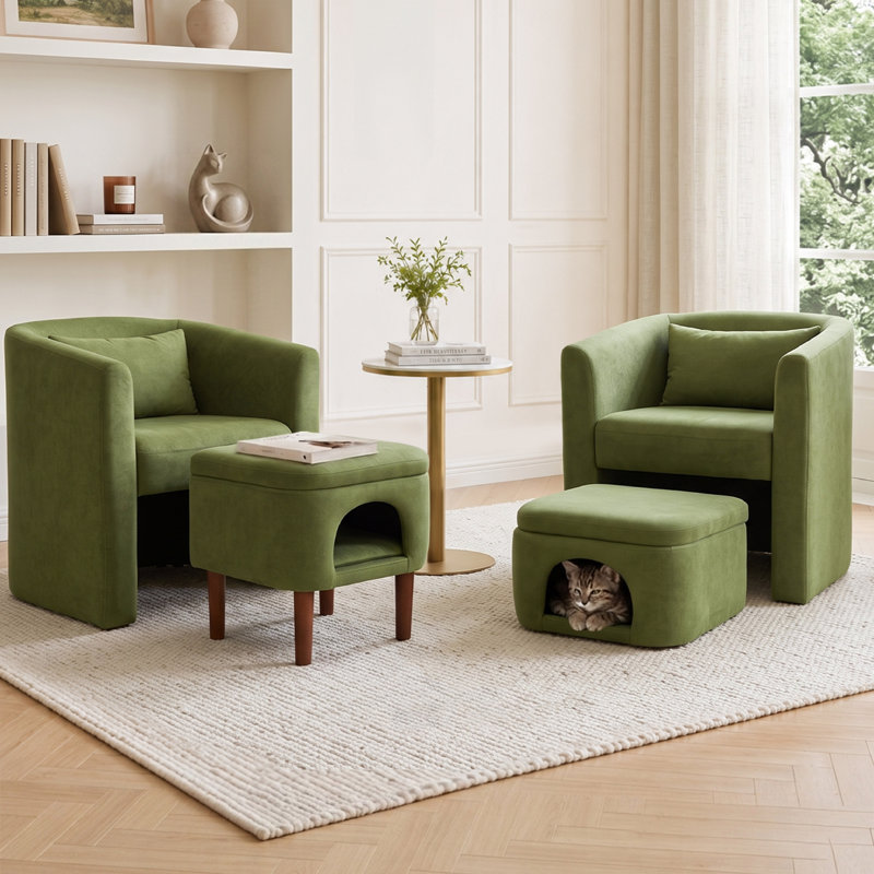 Ensemble de 2 fauteuils d'appoint en tonneau avec repose-pieds, Green