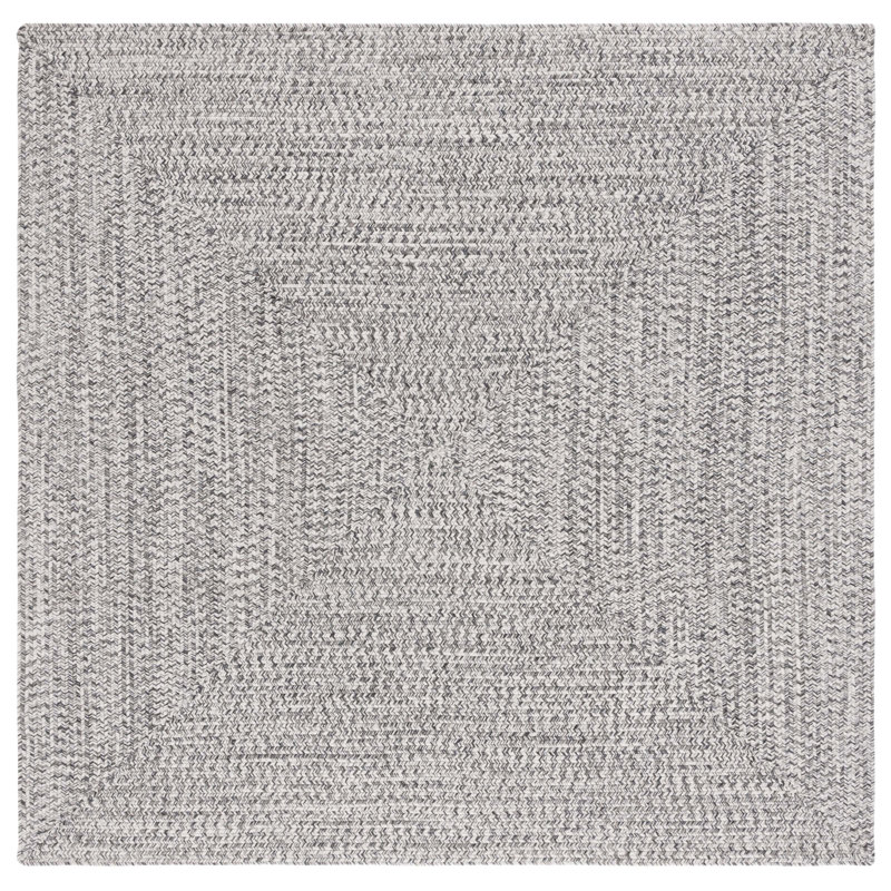 Tapis bleu foncé / ivoire tissé à la main Trombetta, Grey/Ivory, Carré 7 pi