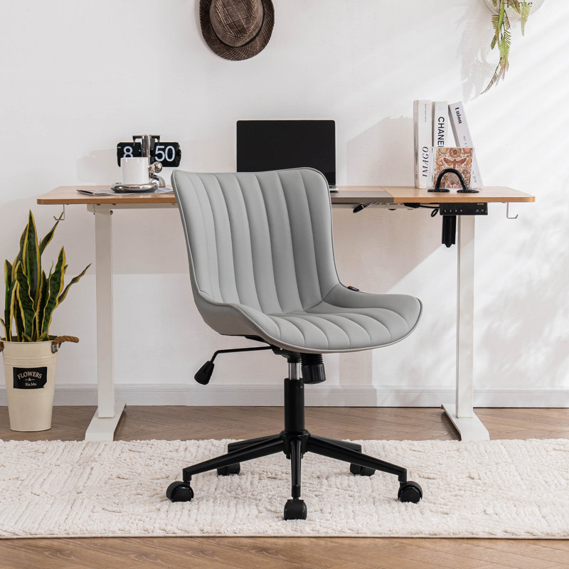 Swivel Adjustable Office Chair Ergonomic Faux Leather Desk Chair with Backrest Comfortable Padded Executive Chair for Home Office, Vanity Room