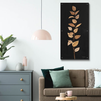  «Farm Branch 2 On Black» par Silvia Vassileva, art mural en verre acrylique, 24 po x 48 po