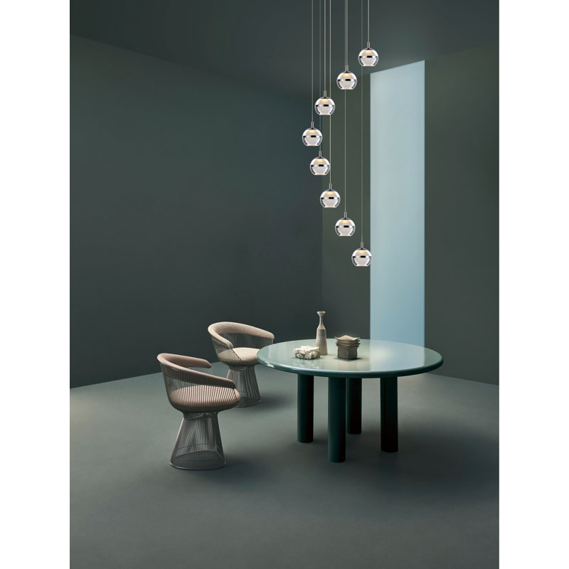 Luminaire suspendu sphère à DEL 8 lumières Eliset, Chrome poli, Transparent