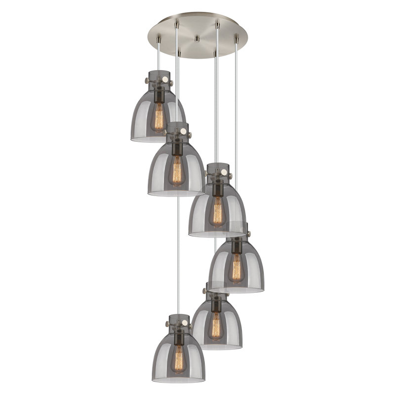 Luminaire suspendu 6 lumières Amrith, Gris fumée clair, Nickel satiné brossé