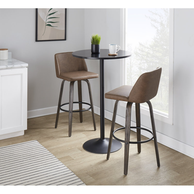 Thea 30" Fixed-Height Bar Stools with Bent Wood Legs & Round Footrest, Bar Stool (29.5" Seat Height), Espresso