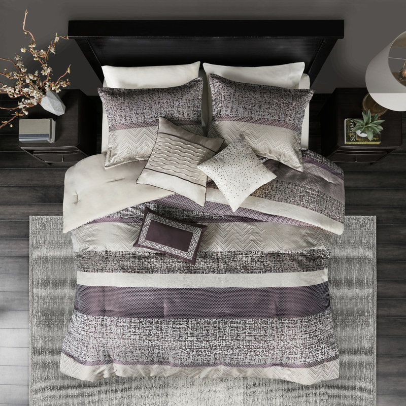 Édredon de luxe - Tissu, coussins décoratifs, lavable à la machine 7 pièces, Mauve