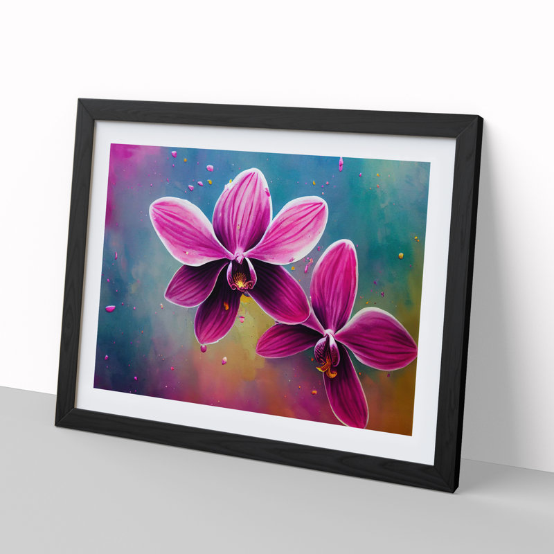 Idyllic Orchid Flowers Abstract - Single Picture Frame Print, 46cm H x 64cm W, Black