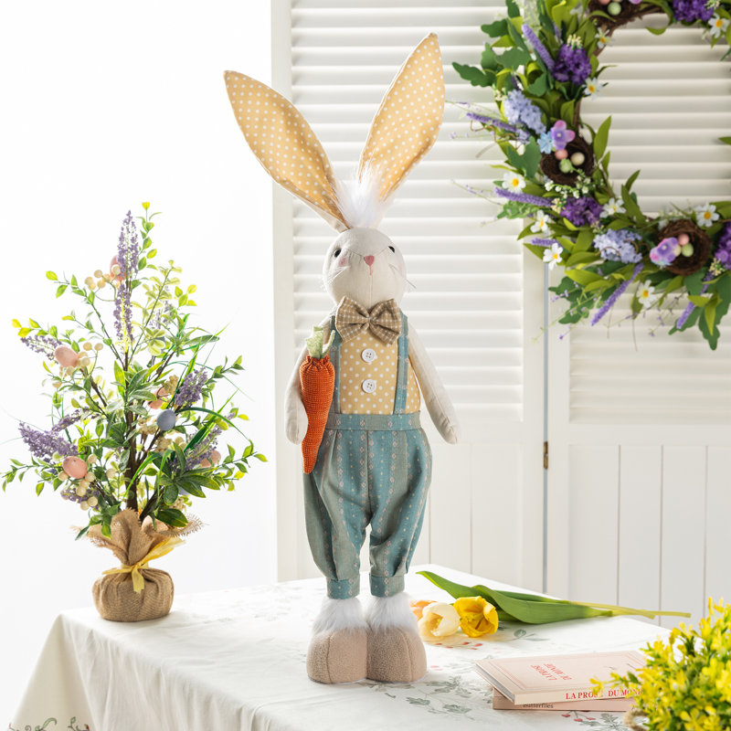 32.75"H Easter Fabric Boy Bunny With Telescoping Legs