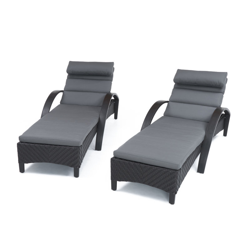 Kechia 81" Long Reclining Chaise Lounge Set Sunbrella Cushions, Charcoal Grey Sunbrella®