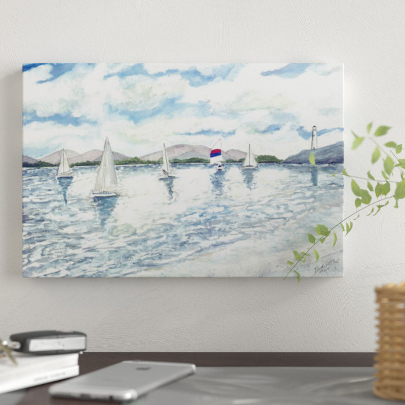 Reproduction d'art sur toile «Sail Sail Seascape», H 26 po x l 40 po x p 1,5 po, Pas de tapis, Toile tendue