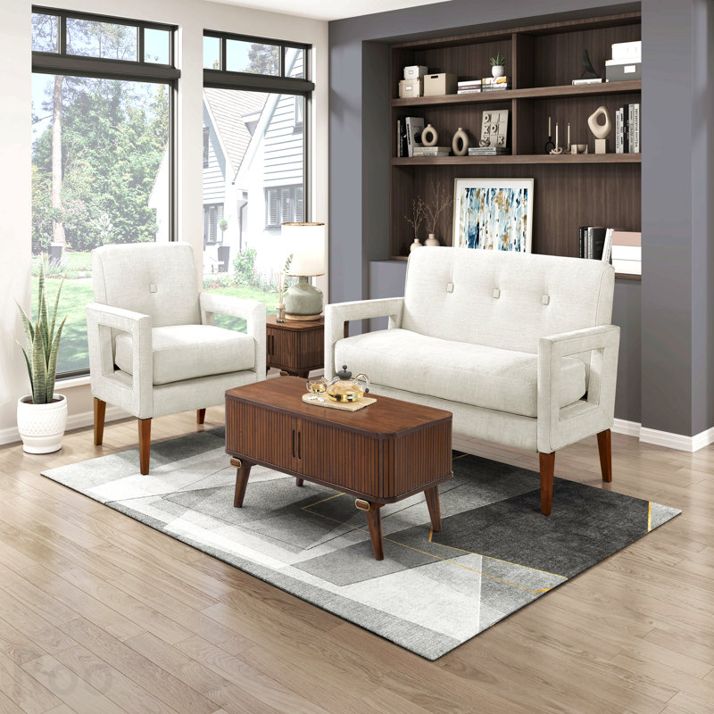 Modern Living Room Furniture 2pc Causeuse beige Chenille Revêtement