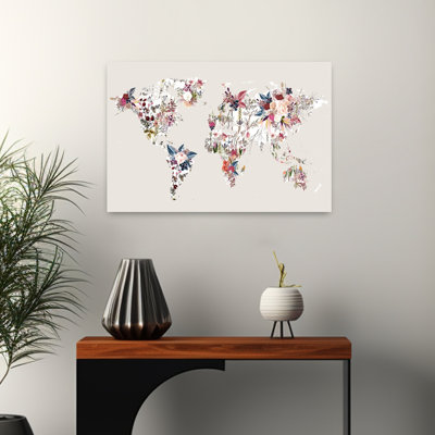 Art contemporain abstrait «World Map Flowers Light»