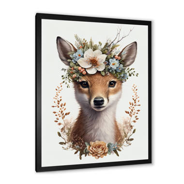 Cute Baby Deer With Floral Crown I On Canvas Print