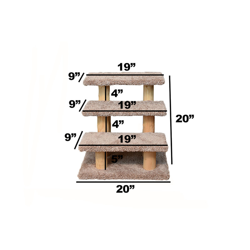 Brown Wood and Carpet 3-Step Pet Stairs