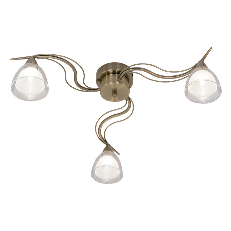 Portland Glass Semi Flush Mount, Antique Brass