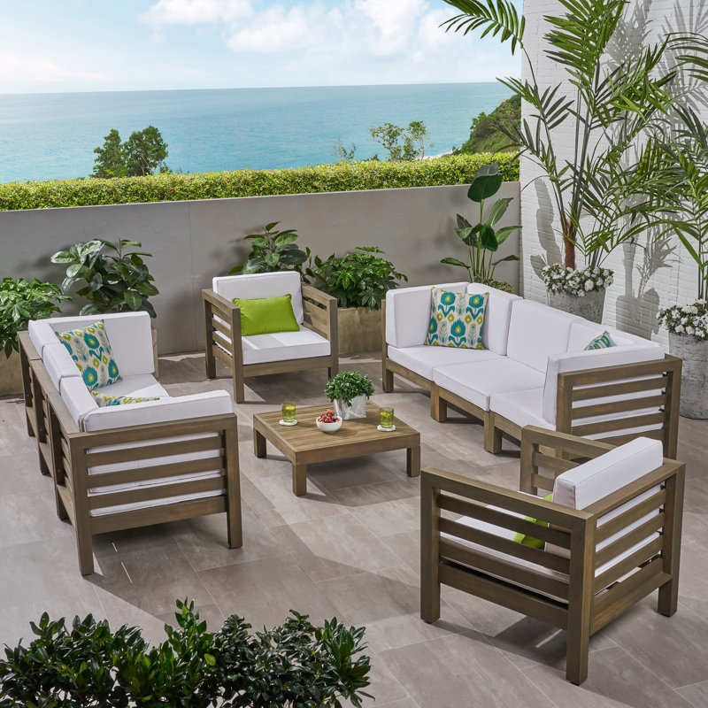 Chesterbrook Acacia 8 - Person Patio Conversation Set with Cushions, White