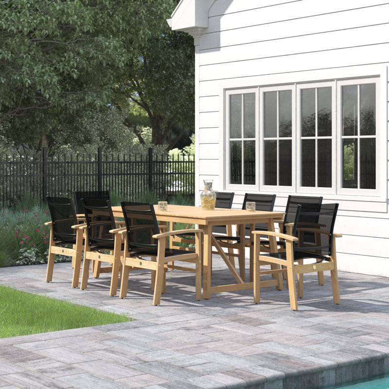 Anautica 8 - Person Teak Wood Patio Dining Set with Rectangular Table