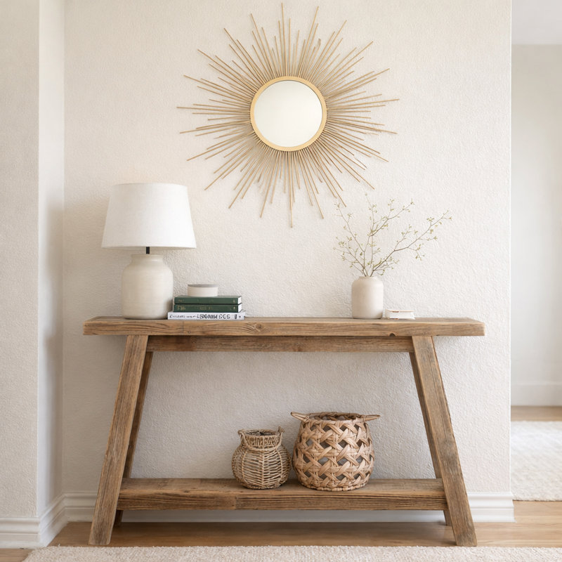 The Camden Console - Table en bois récupéré avec plateau en retrait (46 x 8 x 28 h)