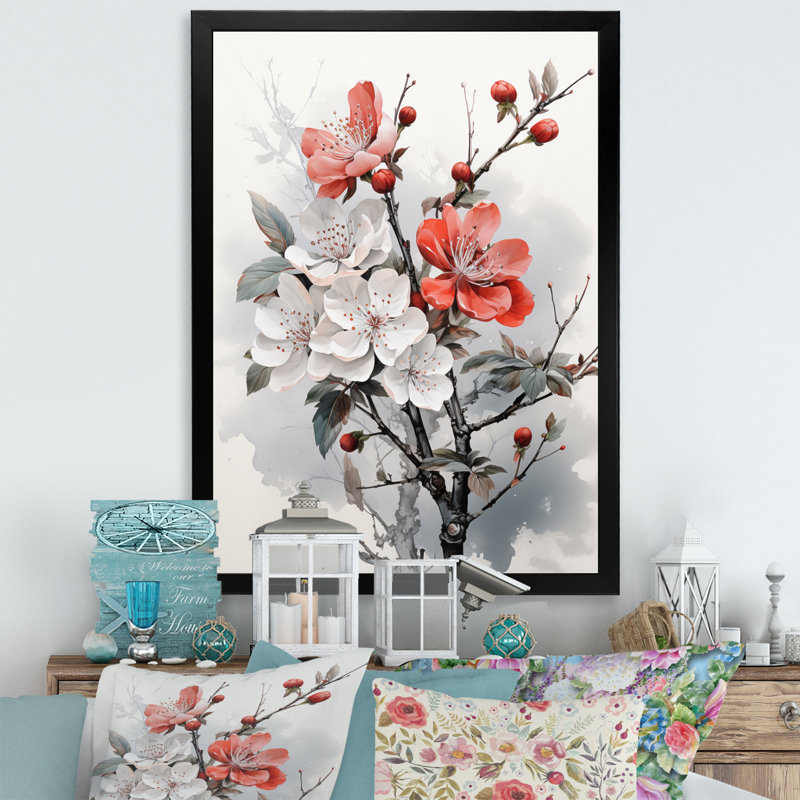 Asian Art Apple Blossom I - Décoration murale asiatique, Cadre photo noir simple, H 20 po x l 12 po x P 1 po