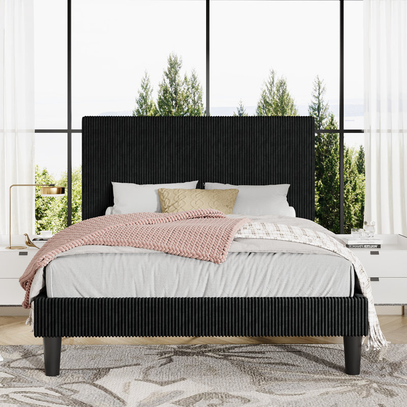 Modern Corduroy Upholstered Platform Bed Frame With Adjustable Headboard, Under Bed Storage, No Box Spring Required, Full Size,Queen Size,King Size,Multiple Colors