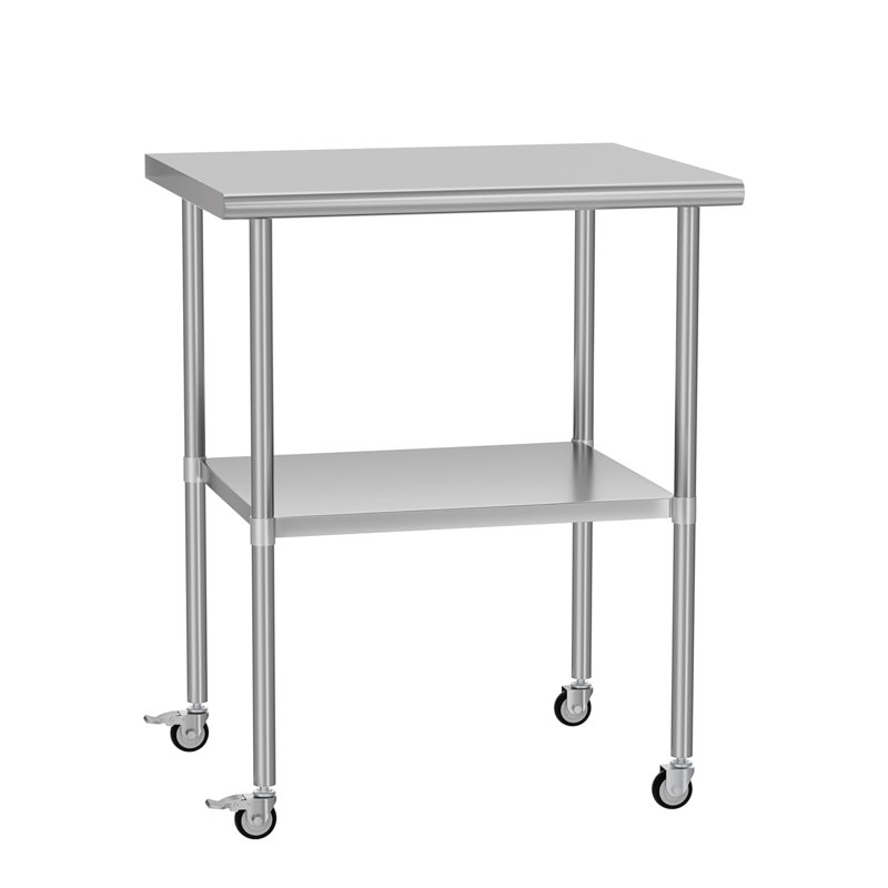 Table de travail robuste en acier inoxydable de 24 po x 30 po avec roulettes et tablettes réglables pour un usage commercial dans un garage
