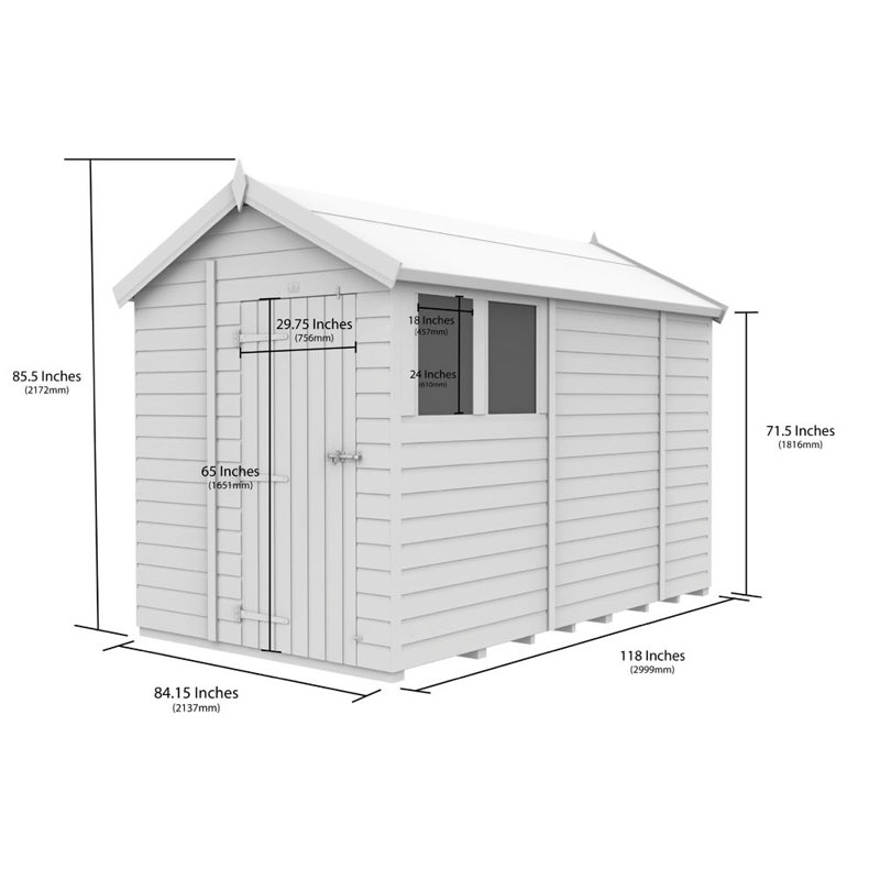 7ft x 10ft Apex Shed - Single Door with Windows